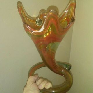 Vintage Sooner Glass Hand Blown Stretched And Coiled Vase