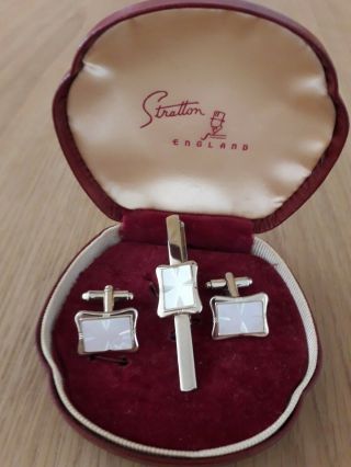 Stratton Vintage Cufflinks And Tie Clip - Mother Of Pearl