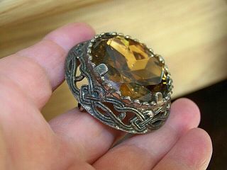 Vintage Miracle Jewellery Scottish Celtic Book Of Kells Glass Agate Brooch Pin