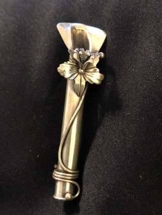 Vintage Sterling Flower Pin 2 1/4 "