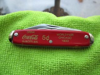 Novelty Knife Co.  Vintage Coca - Cola Pocket Knife World Fair 1933 Chicago 2 blade 3