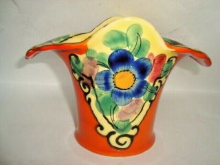 Vintage Art Deco Czechoslovakia Hand Painted Pottery Vase Or Planter