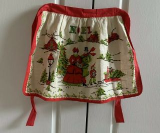 Vintage Linen Christmas Caroler/noel Half Apron
