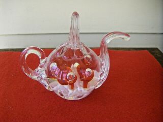 Vintage St Clair Blown Art Glass Red Flower Teapot Paperweight Ring Holder 2