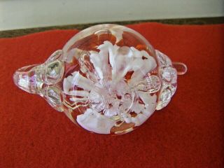 Vintage St Clair Blown Art Glass Red Flower Teapot Paperweight Ring Holder 3