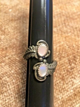 Vintage Sterling Large Pink Mother Of Pearl Leaf Ring Sz9 5.  2 Grams Navajo