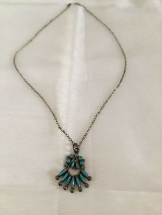 Vintage Native American Turquoise Pendant Sterling Silver Necklace