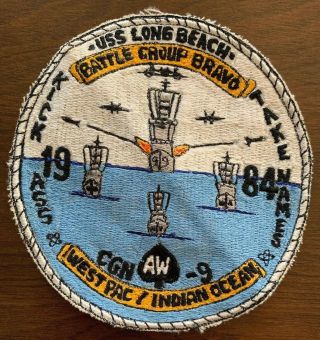 Vintage 1984 Uss Long Beach Cgn - 9 Patch 5” Size Us Navy Ship Battle Group Bravo