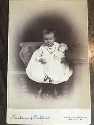Vintage Photograph Little Girl With A Doll Markens & Bielfeld Frederick Maryland