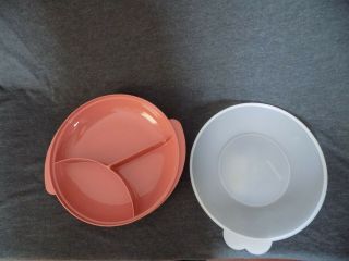 Vintage Tupperware Pink Reheatable Microwave Dishes Plate & Lid Seals 2604