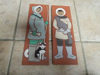 Vtg Canadian Hand Crafted Eskimo Wall Art On Tiles