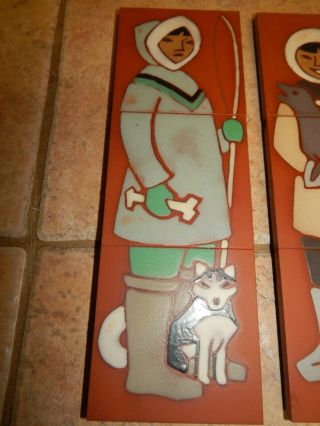 VTG CANADIAN HAND CRAFTED ESKIMO WALL ART ON TILES 2