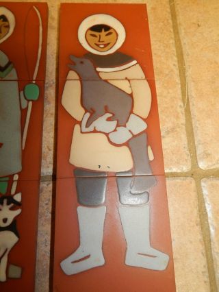 VTG CANADIAN HAND CRAFTED ESKIMO WALL ART ON TILES 3