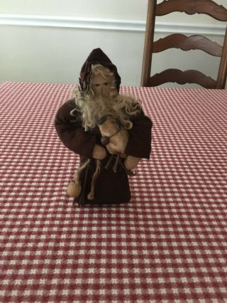 Primitive Early Vintage Style Wool Felt Belsnickle Santa Doll With Sheep
