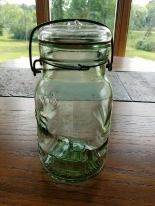 Vintage Atlas E - Z Seal Green Mason Fruit Canning Jar Lid & Bail 7.  5 