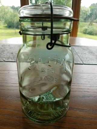 Vintage Atlas E - Z Seal Green Mason Fruit Canning Jar Lid & Bail 7.  5 