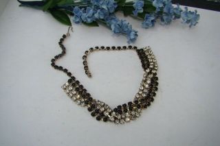 Vintage Pretty Black & Clear Rhinestone Necklace Choker Style