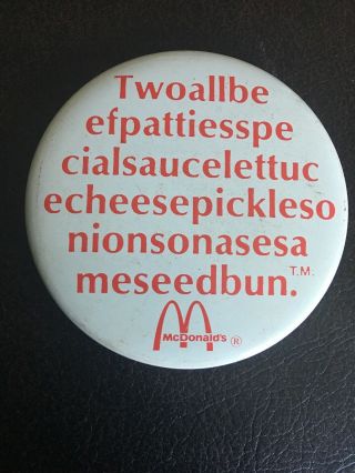 Vintage Mcdonalds Button Pin Two All Beef Patties