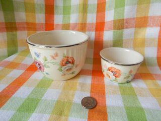 Vintage Harker Pottery - Bakerite - Mini Bean Pot And Mixing Bowl - Amy Pattern