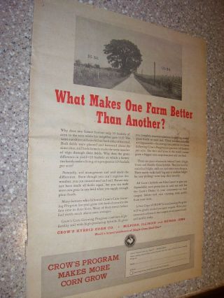 Vintage Seed Corn Advertising - 10 " X 14 " - Crows Hybrid Seed Corn - 1952