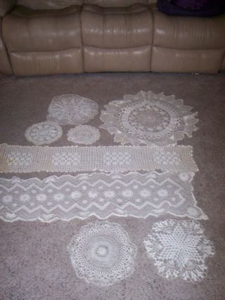 Vintage Assortment Of Hand Made Crochet Doilies/table Runners - Set Of 8