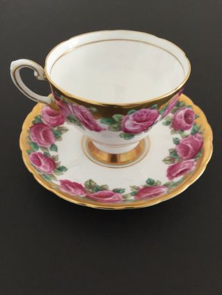 Vintage Tuscan C8944 English Bone China Cabbage Rose Cup And Saucer