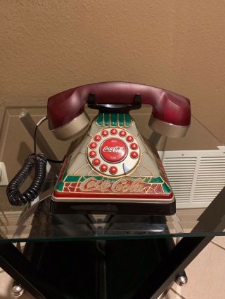 Coca - Cola Vintage Stained Glass Tiffany Style Lighted Telephone Phone