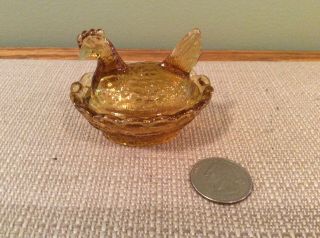 Vintage Miniature Degenhart Hen On The Nest,  Amber,  Marked