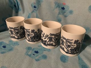 Set Of 4 Vintage Churchill Blue Willow Cups Mugs Made In England,  Tea Coffee