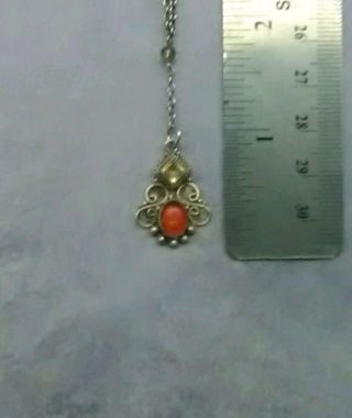 Vintage Amber Citrine 925 Silver Necklace 16 Inch 1.  5 In Drop