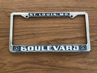 Vintage Boulevard Mercedes Car Dealer Metal License Plate Frame St Louis Mo