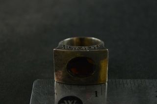 Vintage Sterling Silver Red Stone Square Dome Ring - 12g 4