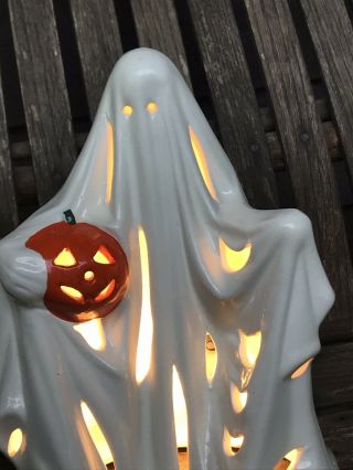 Vintage Ceramic Ghost Pumpkin Halloween Decor Lamp Light