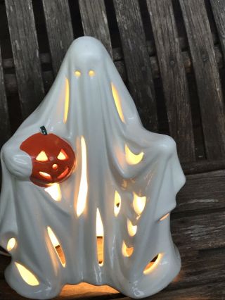 Vintage Ceramic Ghost Pumpkin Halloween Decor Lamp Light 2
