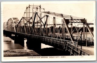 Sioux City Ia Combination Bridge Vintage Rppc Real Photo Postcard C2