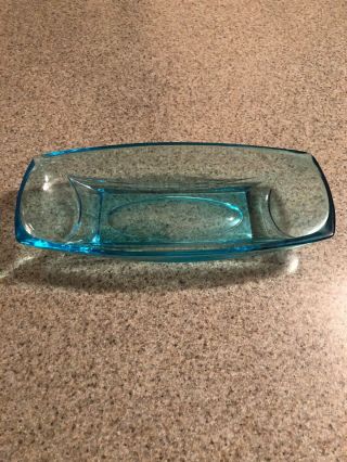 Vintage Hazel Atlas Glass Carpi Azure Blue Colony Oblong Bowl 9 1/2 " Long