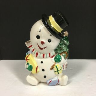Vintage Ceramic Christmas Snowman Figural Coin Bank
