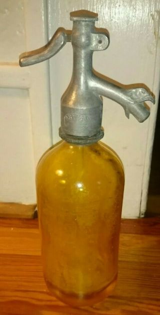 Vintage Yellow Seltzer Syphon Bottle Dan Marginean Eagle Topper