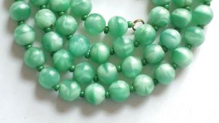 Czech Vintage Art Deco Satin Green Glass Bead Necklace