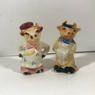 Vintage Ceramic Kitchen Cows Salt And Pepper Shakers