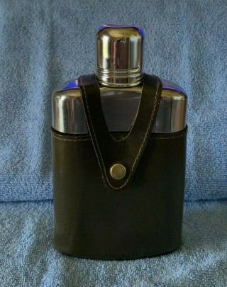 Vintage - Leather Covered Glass 8 Oz Spirit Flask