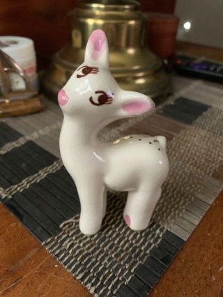 Vintage 4” Baby Deer Figure Bambi Fawn Japan Porcelain Figurine Pink Ears & Hoo