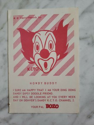 Vintage Bozo The Clown Tv Show Flyer - Kcto Denver Channel 2 " Howdy Buddy "