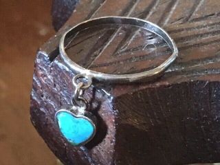 Vintage Navajo 925 Sterling Silver Dangling Turquoise Heart Ring Size 6,  1g