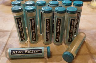 Vintage Alka Seltzer Glass Bottles With Metal Lids/labels 13 Bottles $5.  00 Each