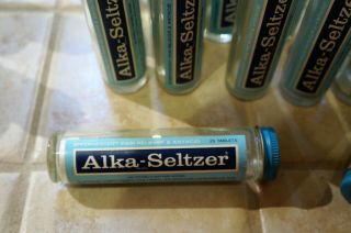 Vintage Alka Seltzer glass bottles with metal lids/labels 13 bottles $5.  00 each 3