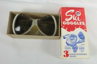 Vtg.  A&t Ski Goggles Box 3 Interchangeable Lenses Anderson & Thompson