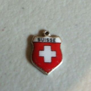 Vintage Suisse Sterling Silver Enamel Travel Shield Charm