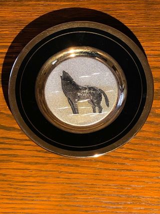 Vintage The Art Of Chokin Collector Plate 4 " 24k Gold & Silver Black Wolf