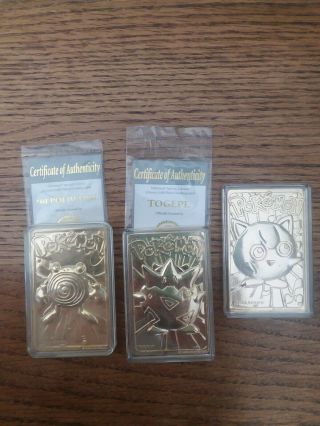 Vintage 1999 Set Of 23k Gold Plated Pokemon Cards,  3 Cards In Cases